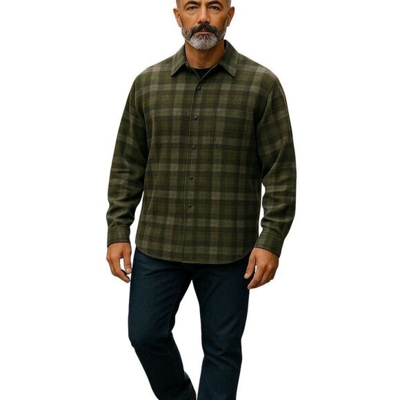 True Grit Green Shadow Plaid Men’s Lightweight Corduroy Shirt Size Large - Picture 1 of 5